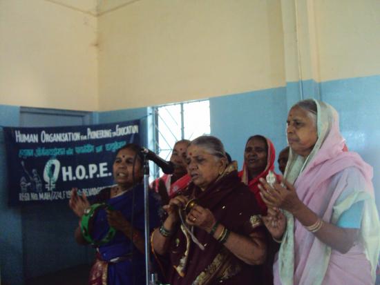 Senior Citizens singing a prayer song